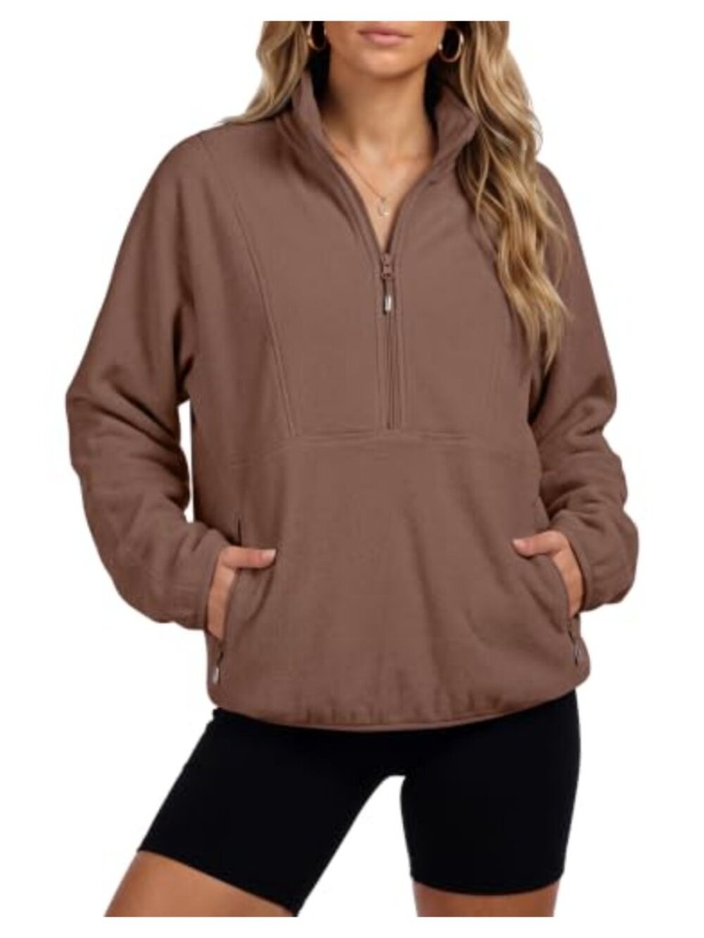 Womens Oversized Half Zip Sherpa Fleece Sweatshirt Mock Neck Pullover